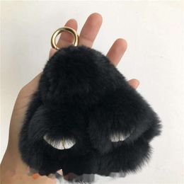 Black-10cm Real Genuine Rex Rabbit Fur Bunny Doll Toy Kid Gift Bag Charm Key Chain Keyring Accessories Phone Purse Handbag