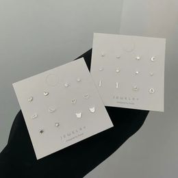 S925 Sterling Silver Needle Simple Hollow out Mini Heart Wing Stud Earrings Set for Women Girls Color Jewelry 240511