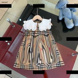 Top kids designer clothes Girl Clothing Kids Dress Pleated lace embellished lapel dress Cross stripe printing Skirt Summer product