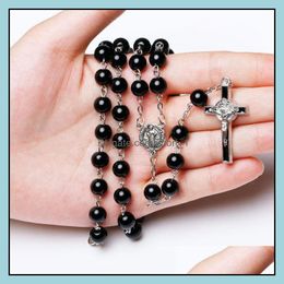 Pendant Necklaces Mens Catholic Rosary Necklace For Women Christian Jesus Virgin Mary Cross Crucifix Galss Beaded Chains Luxury Jewe Otheh