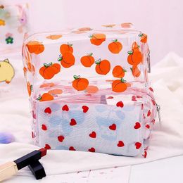 Cosmetic Bags Clear Makeup Bag Fashion Transparent Travel Portable Mini Wash Storage Strawberry Flower Print Women Zipper