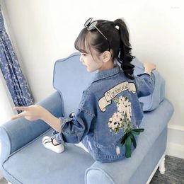 Jackets Spring Autumn Denim Girls Jacket Fashion Cartoon Smile Windbreaker For Kids 2-12Years Children Clothing Outerwear Coats