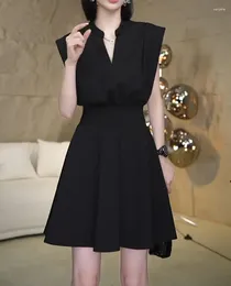Casual Dresses Elegant Black Mini Evening Dress Women Summer V-neck Sleeveless Sexy Short 2024
