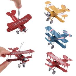 Vintage Biplane Mini Figurines for Home Metal Iron Air Plane Model Aircraft Children Room Hanging Decor Kids Gift