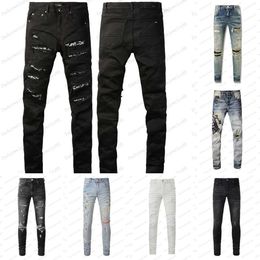 purple jeans for mens designer jeans mens jeans Antiaging Slim Fit Casual Jeans Hole Light Dark Grey Mens Pants Street Denim Tight Fitting Straight Tube Bicycle Jeans