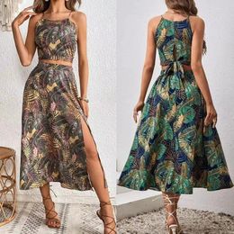 Elegant Beach Covered Women's Summer Back Lace-Up Top Halter Print Dress Sexy Chic Bathing Suit Bikini Sarong Bath