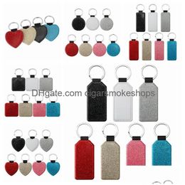 Other Festive & Party Supplies Sublimation Key Chain Blank Pu Leather Keychain Transfer Ring Diy Round Square Heart Shape Single-Sided Dhz1C