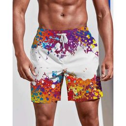 Men's Shorts Summer season rendering shorts graffiti 3D printing mens beach pants swimming comfort fast drying fashion young and loose fitting mens clothing Q240520