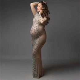 Maternity Dresses Pregnant womens plus size dress with sparkling crystal mesh baby shower Elegent luxury d240520