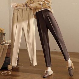 Women's Pants Woollen Women High-waisted Casual Haren 2024 Autumn Winter Thick Straight Trousers Fashion Suit