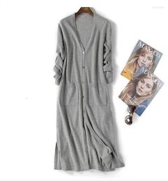 Women's Knits Knitted Cashmere Cardigan Women 2022 Autumn Winter Double Pocket V-Neck Sweater Woman Robe PulFemme Hiver CasuaLong9133755