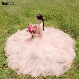 Party Dresses Bafftafe Fairy Pink Ruffle Tulle Prom Korea Garden Gowns Straps Pleat Formal Occasion Bride Wedding Po Shoot