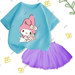Clothing Sets Children's Cotton Short Sleeve Tops With Fluffy Skirt Printed Melody Kid Girls Ballet Dance Quick Drying Two-Piece
