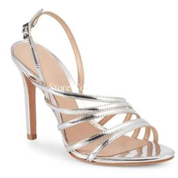 Buckle Sandals Summer Cross Straps Est Women's Bandage Leather Pointed Gold Sier Patent Lace With 758