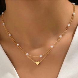Pendant Necklaces Simple Pearl Choker For Women Fashion Double Layer Chain Small Love Heart Necklace Jewellery Gift Wholesale