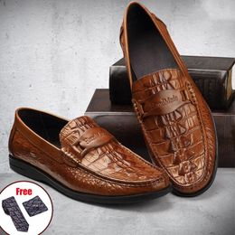 Casual Shoes Men Genuine Leather Alligator Texture Slip-On Luxury Male Sneakers Loafer Men's Loafers Driving 2024