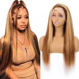 Brazilian Human Hair 13X4 Lace Wig P4/27 Piano Color Straight Peruvian Indian Malaysian 150% 180% 210% Density 10-32 inch