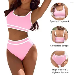 Women's Swimwear Two-piece Bikini Set Stylish With High Waist Briefs U-neck Tank Top Colour Block Design Sporty Two For Beach