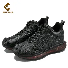 Casual Shoes Sipriks Original Black Alligator Skin Leisure For Men Elegant Boy Sport Running Shoe Luxury Nabob Creepers