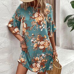 Casual Dresses Ladies Fashion Floral Print Half Sleeves Loose And Comfortable Suitable For Holiday Trips Family Gatherings Lohas