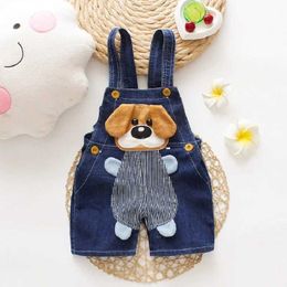 Jumpsuits DIIMUU childrens baby clothing tight shorts boys and girls denim jumpsuits toddler clothing cartoon casual jeans Y240520Q757