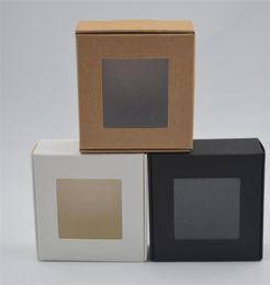 Gift Wrap 10pcs 3 Sizes Natural Kraft Boxsquare Black Paper Packing Boxwhite Small Soap Box With Clear Pvc Window2336507