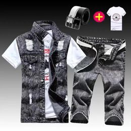 Summer Men jean Set giacca senza maniche in jeans cortometraggi da cowboy giacca da uomo abbigliamento da uomo 240507