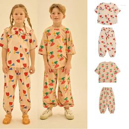 Clothing Sets Children's Short-sleeved Top 2024 Summer Cartoon Fashion Girls T-shirt Pants Suit Cotton Cute Boys