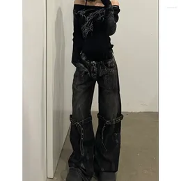 Women's Jeans Black High Waist Hip Hop Straight Fashion Pants Streetwear Harajuku Y2K Star 2024 Female Wide Leg Denim Trouser
