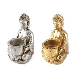 Candle Holders Resin Buddhist Statue Holder Meditation Candlestick Stand Decor