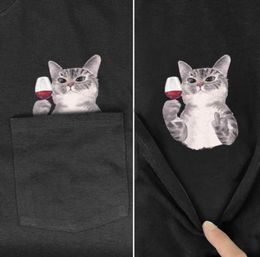 Men039s TShirts FiiShiMi Power TShirt Fashion Summer Cat Wine Pocket 3D Printed Men For Women Shirts Tops Funny Cotton Black 5107556