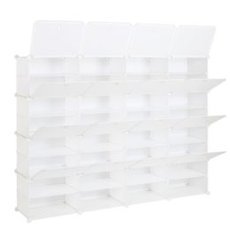 ZK20 8-Tier Portable 64 Pair Shoe Rack Organiser 32 Grids Tower Shelf Storage Cabinet Stand Expandable for Heels, Boots, Slippers, White
