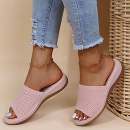 Slippers Shoes Soft Low Slides Platform Slipers Women Big Size Comfort Rubber 2024 Fabric Rome Hoof Heels Basic Casual Spring