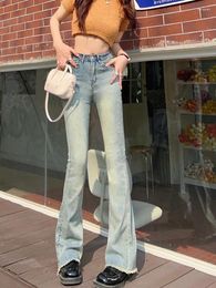 Women's Jeans Spring Baggy Women Flare Tassel Denim Trousers High Waist Korean Style Street Loose Elasticity Y2K Summer Clothes