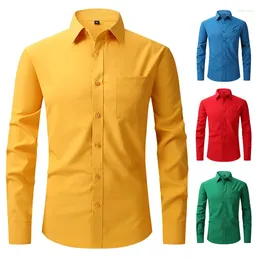 Men's Dress Shirts White Blue Yellow Red High Quality Spring Regular Fit Long Sleeve Shirt Men Formal Wedding Elastic Male