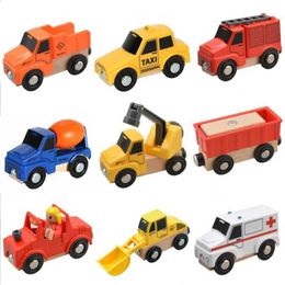 Diecast Model Cars Wooden Magnetic Trolley Wood Track Accessories Car Train Track Scene Aeroplane Truck Wooden Tracks Educational Toys Children Gift Y240520AH87