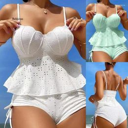 Women's Swimwear 2024 Sexy Solid Tankini Set Strapped Swimsuit Women High Waist Backless Beach Bathing Suit White Bikinis