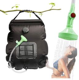 20L Outdoor Bathing Bag Solar Hiking Camping Shower Bag Portable Heating Bathing Water Storage Bag Hose Switchable Shower Head