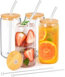 186OZ Glass Cup With Lid and Straw Transparent Bubble Tea Beer Can Milk Mocha Cups124 Set Breakfast Mug Drinkware 240510