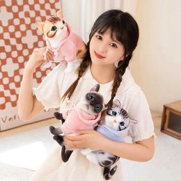 Stuffed Plush Animals Simulation Cat with Clothes Plush Toy Cartoon Stuffed Animals Siame Kitten American Shorthair Cats Plushies Doll Soft Kids Toys