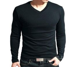 Men039s TShirts 2021 Elastic Mens TShirt VNeck Long Sleeve Men T Shirt For Male Lycra And Cotton Man Clothing TShirt Brand T8985897