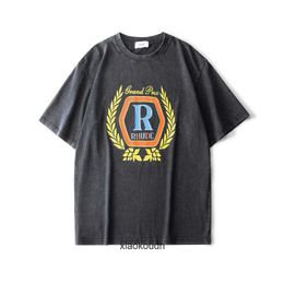 Rhude High end designer T shirts for and trendy wheat ear letter print high street pure couple short sleeved With 1:1 original labels