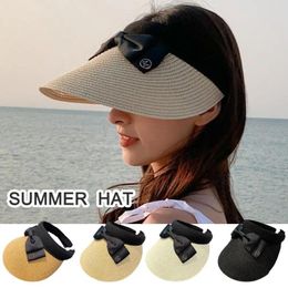 Wide Brim Hats Summer Empty Raffia Straw Hat Women Outdoor Travel Visor Cap Big Screen Beach Anti Bow Girl Uv Riding W8g5