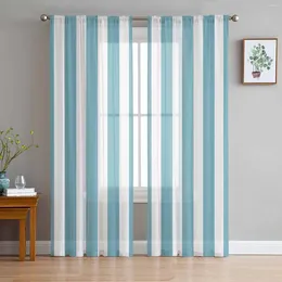 Curtain Striped Blue Geometric Sheer Curtains For Living Room Decoration Window Kitchen Tulle Voile Organza