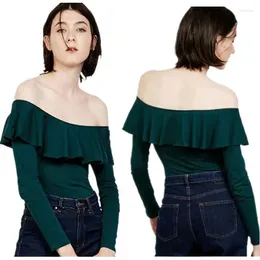 Women's Blouses 2024 Autumn Cotton Fashion Summer Slash Neck Ruffles Long Sleeve Shirts Black Red Green Women Tops Chic Female Clothes