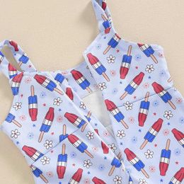 Jumpsuits Preschool baby girl July 4th clothing hanging jumpsuit covering Bell leggings long leg summer clothing Y240520ONFW