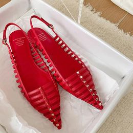 Casual Shoes MKKHOU Fashion Sandals Women's High Quality Genuine Leather Thin Belt Hollow Rivet Roman Low Heel Summer Open