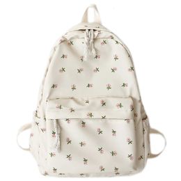 Korean Student School Backpack Floral White Bags For Teenage Girls Cute Womens backpack brand Book Bag Nylon Rucksack 240520
