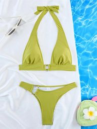 Women's Swimwear 5 Colours Halter Brazilian Metal Ring Bikini Female Swimsuit Women Two-pieces Set Bather Bathing Suit Swim K5256