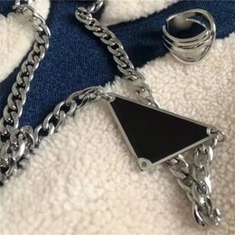 Designer silver Colour mens necklace women triangle letters love trendy punk men enamel cool street womens pendants necklaces ladies chains luxury jewlery q4